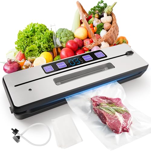 Vacuum Sealer - Double Heating Wires, 7 Vacuum Modes, Moist & Dry Mode, Build-in Cutter, External Vac - Keep Food Fresh 8X Longer