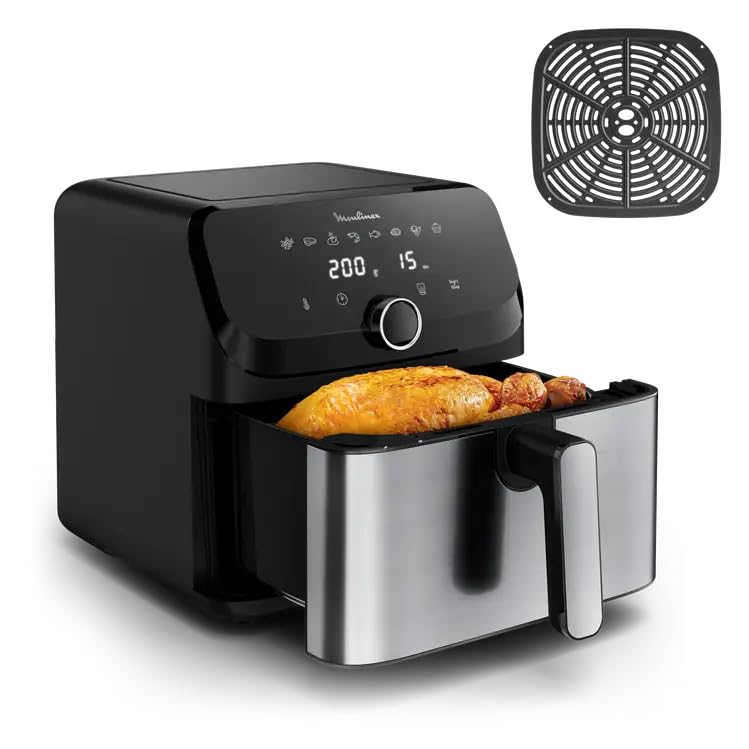 Moulinex Easy Fry Mega, freidora de aire, capacidad extra grande 7,5 L, hasta 8 personas, 8 programas preestablecidos, tamaño compacto, aplicación con recetas, lavable en lavavajillas, EZ855D