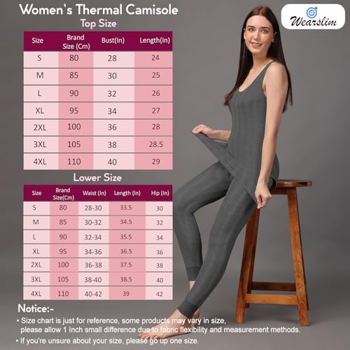 Image of Wearslim Women's Cotton Thermal Underwear Set, Thermal Sleeveless Camisole and Pant Set, Round Neck Tank Tops & Bottom Soft Warmer
