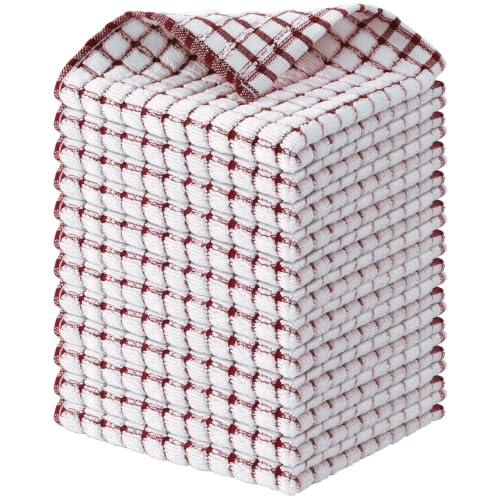 Kitinjoy Cotton 12 Pack Terry Kitchen Dish Cloths, Burgundy | 12 x 12 Inches Super Soft and Absorbent Dish Rags, Quick Drying Dish towels for Washing Dishes