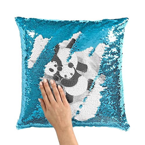 Coussin sequin turquoise panda judo cadeau anniversaire original enfant