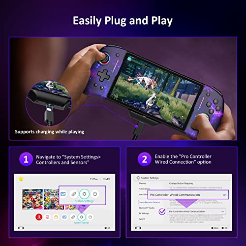Nexigo Gripcon (Gen 2), Enhanced Switch/Switch Oled Controller For Handheld Mode, Adjustable Led Light, Ergonomic Design, 6-Axis Gyro, Turbo, Mapping, Cosmic Nebula #TOP7