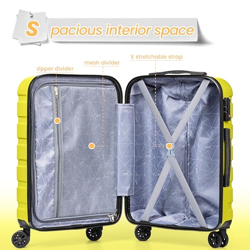 Image of AnyZip Luggage PC ABS Hardside Lightweight Suitcase with 4 Universal Wheels TSA Lock 20 24 28 Inch, Yellow, 3 piece set (20 /24 /28), Fashion