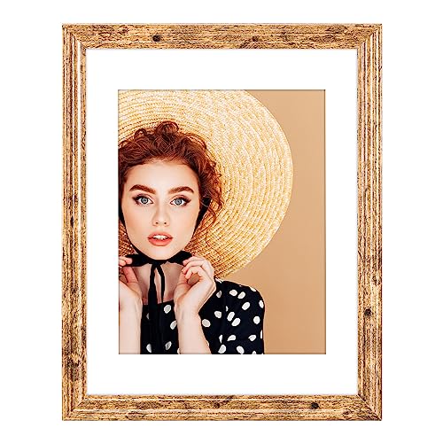 TWING 11x14 Picture Frames with Wave Texture,Display Pictures 8x10 with Mat or 11x14 Without Mat,Rustic Farmhouse Picture Frames Large Gallery Collage Photo Frame for Wall Mounting,Brown Walnut