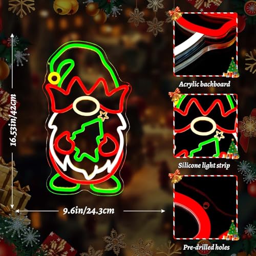 Image of Christmas Neon Signs for Wall Decor Christmas Gnome Neon Sign Dimmable LED Signs for Bedroom Wall Party Xmas Decor Present Gnome Decor