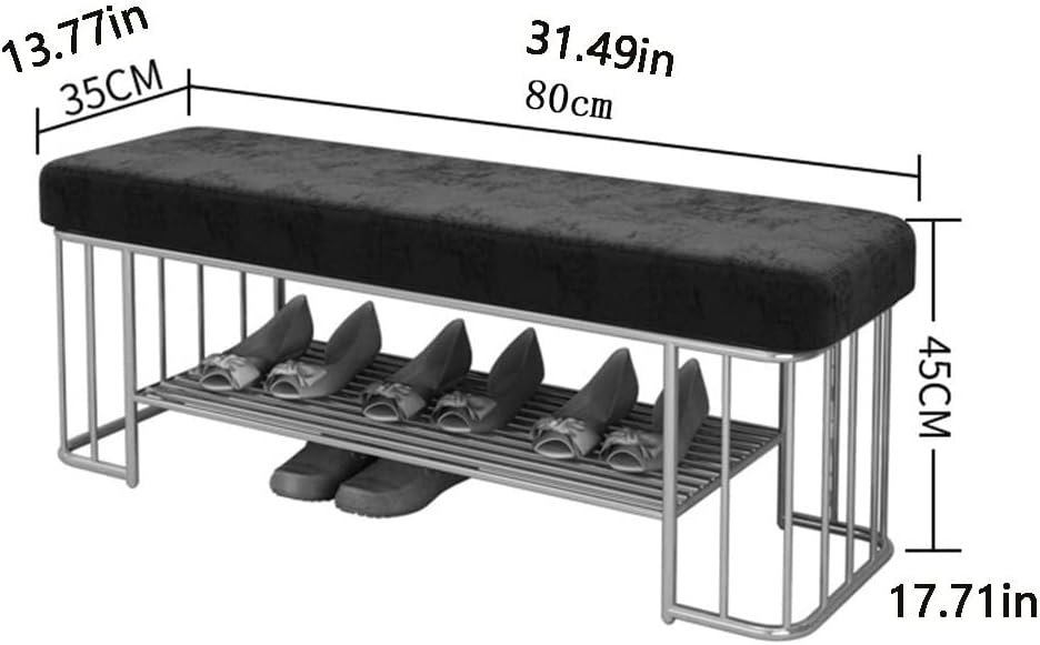 Shoe Bench 2 Tier Shoe Rack Bench Entryway Upholstery Bench with Metal Frame Ottoman Bench for Living Room (Color : Blue, Size : 80 * 35 * 45cm)