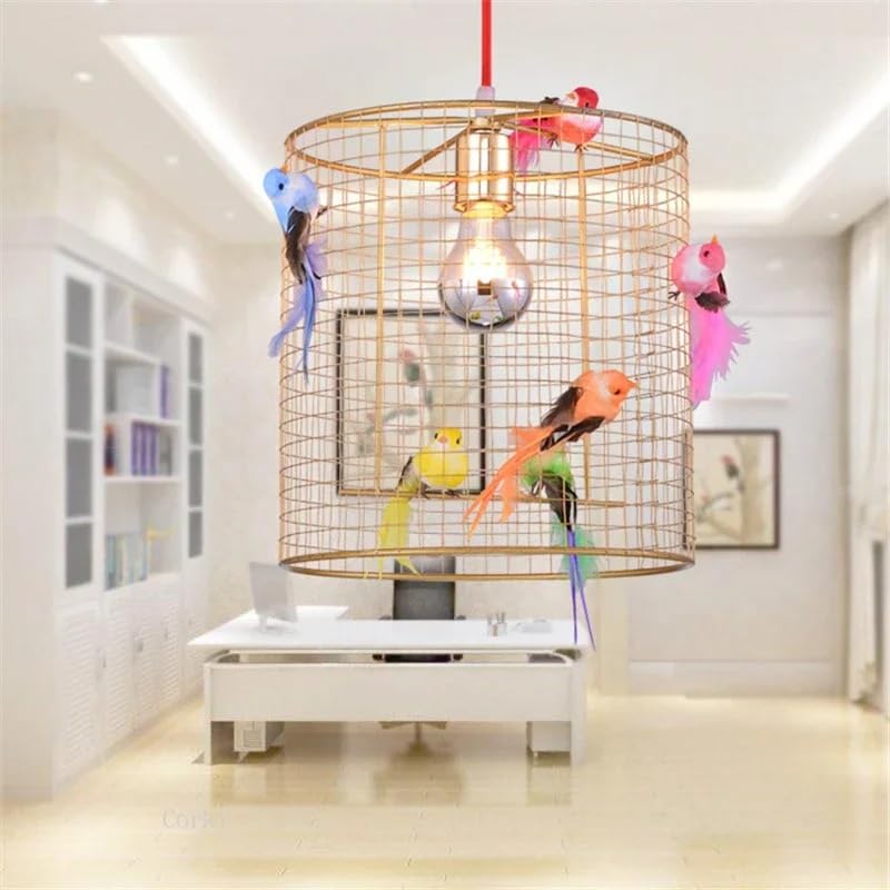Suspension cage à oiseaux blancheur froide design loft or grand diamètre