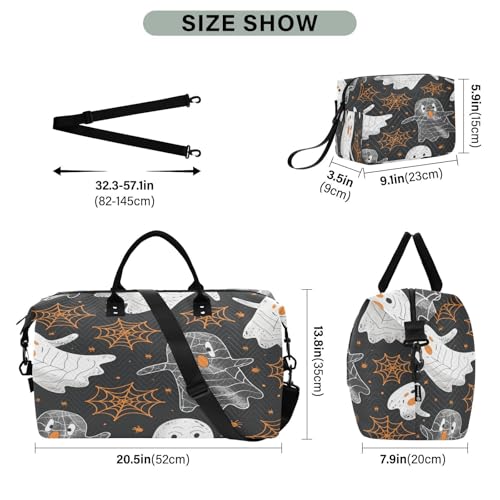Halloween Travel Gym Bag, Halloween Ghosts Spider Webs Weekender Overnight Duffle for Women with Toiletry Bag Travel Swim3