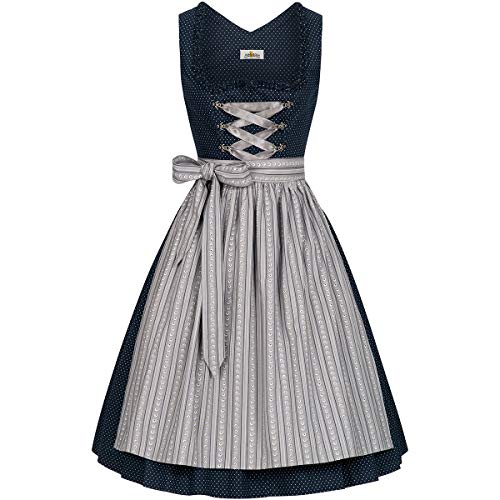 Almsach Damen Trachten-Mode Midi Dirndl Brigitte in Dunkelblau-Grau traditionell, Größe:42, Farbe:Dunkelblau/Grau Cover
