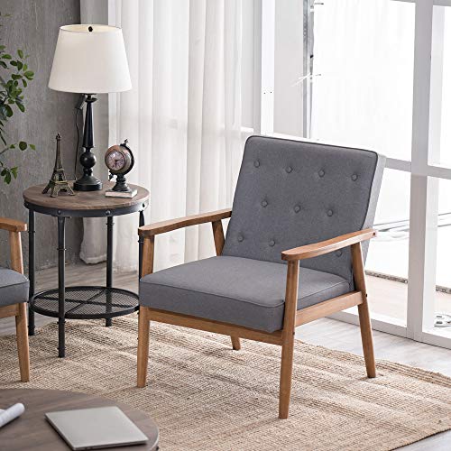 JOYBASE Mid-Century Retro Modern Accent Chair - Wood Frame and Fabric Upholstered, Arm Chair for Living Room (Grey)