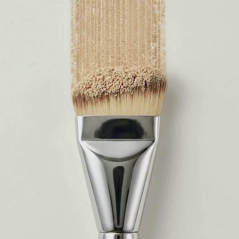 Glam Fan Makeup Brush, Synthetic Bristles, Silver Metallic Handle, for Foundation and Contouring 2