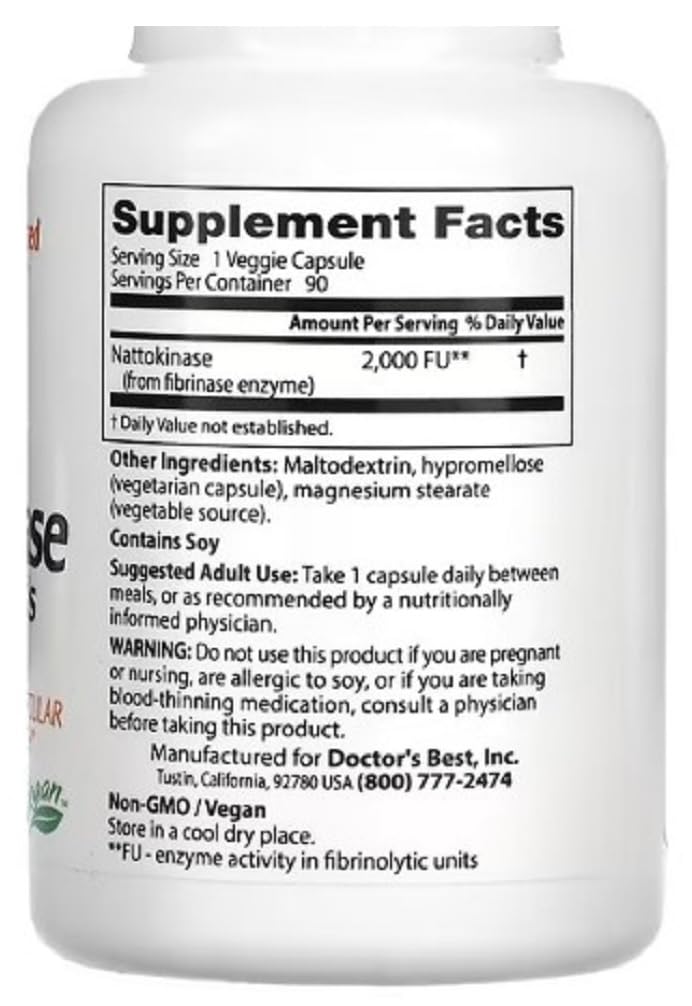 Doctor's Best - Nattokinase | 2000 FUs pro Kapsel für Herz-Kreislauf-Gesundheit - 90 vegane Kapseln
