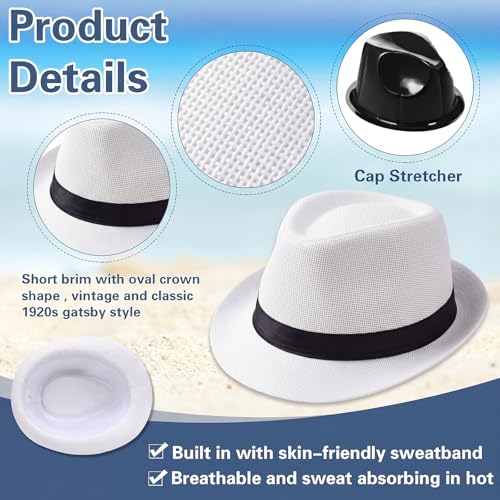 Image of Suhine 36 Pcs Men Fedora Hats for 20s Party Supplies Panama Cap Straw Short Brim for Prom Wedding Summer Party Costume Women