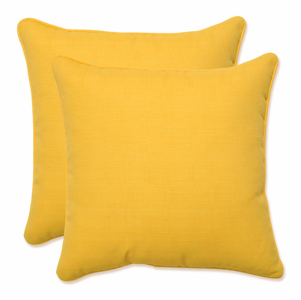 Pillow Perfect Solid Outdoor Throw Accent Pillow Plush Fill, Weather, and Fade Resistant, 16.5" x 16.5", Yellow Fresco 2 Count