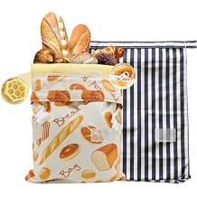 2 Pack Beeswax Bread Bags for Homemade Bread, Sourdough, Reusable Bread Bag XL Eco-Friendly Fresh Food Storage with Buckle & Zipper, Moisture Lock, Keeps Bakes Fresh Longer