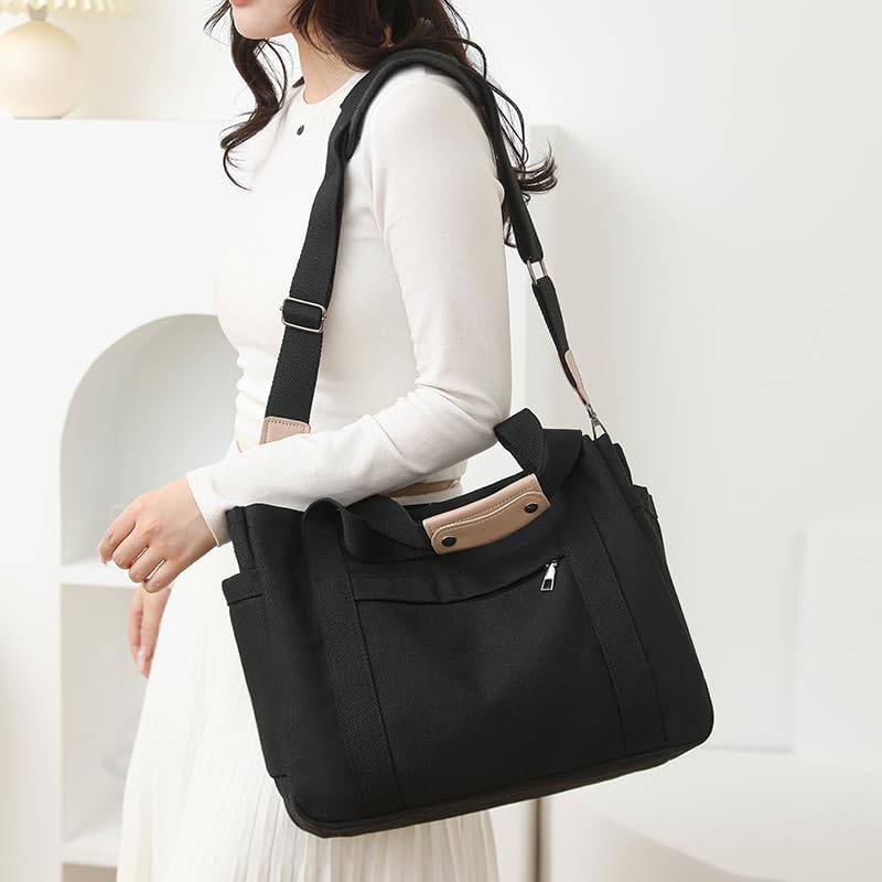 Canvas Crossbody Tote Bag for Women Laptop Work Handbag Shoulder Messenger Bag Travel Cute Aesthetic Tote Bag Purse - Image 3