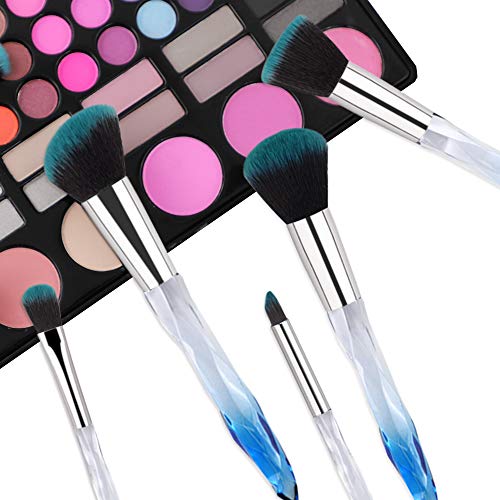 Crystal Makeup Brushes, Premium Synthetic Foundation Blending Blush Powder Eye Shadow Brush Sets with Blue Transparent Handle Special Make-up Tools 10 Count