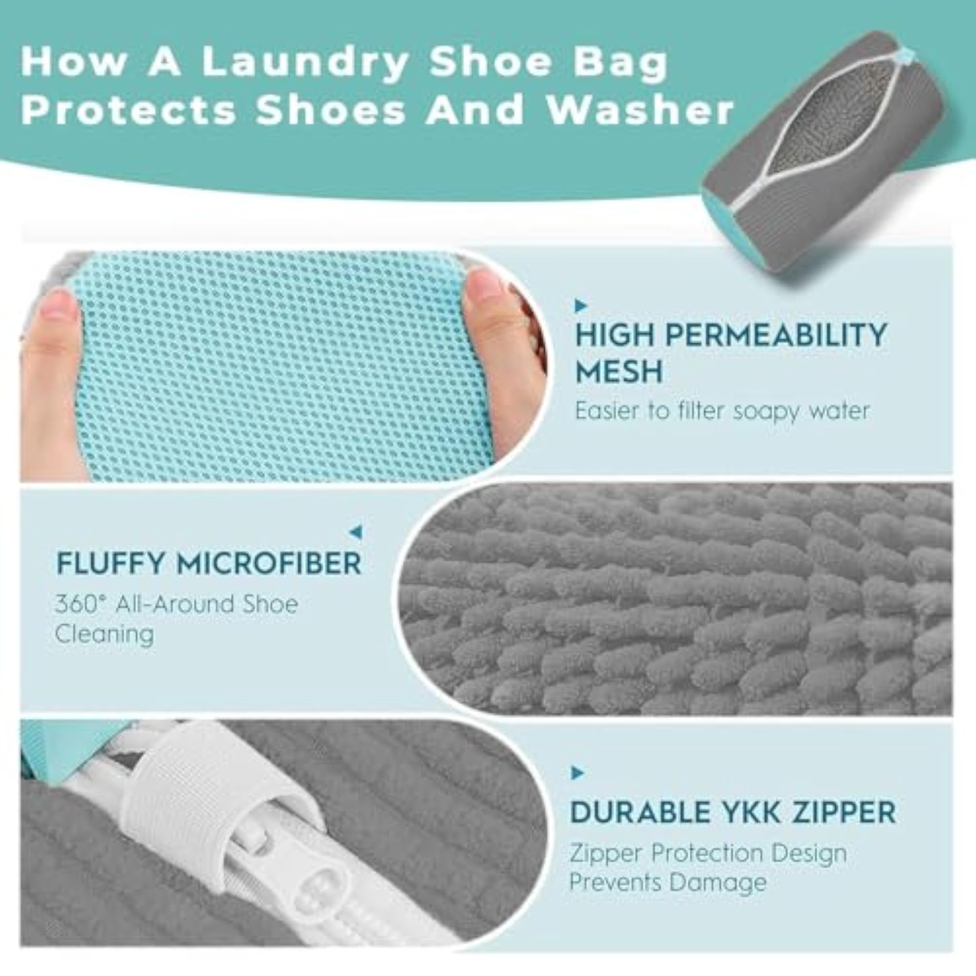 Heavy Duty Mesh Shoe Laundry Bag for Sneakers, Grey