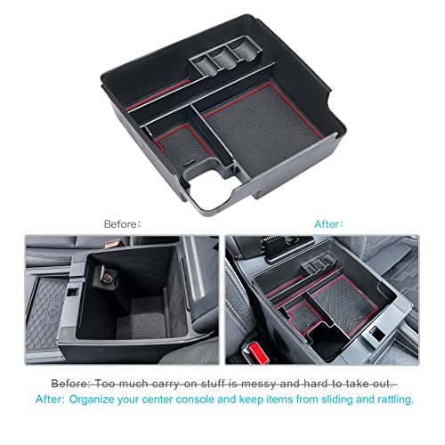 Image of CDEFG for 2022-2025 2026 Frontier Center Console Organizer for 2026 2025 Nissan Frontier Armrest Storage Box 2022-2025 2026 Frontier Pickup Truck Accessories(Red)