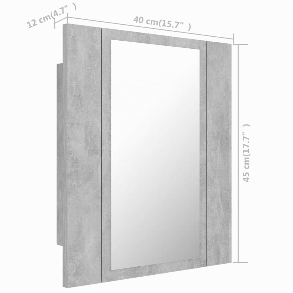 vidaXL Armario Espejo de Baño con Luz LED Acrílico Aseo Ducha Muebles Mobiliario Almacenamiento Estante Decoración Adorno Gris 40x12x45 cm
