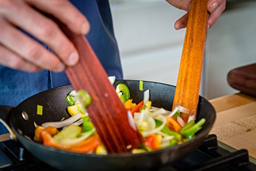 3-Piece Wooden Kitchen Cooking Utensil Set - Comes W/A Thin Wood Spatula Flipper, Wooden Cast Iron Scraper Stirrer And Butter Turner/Cheese Spreader - Wooden Utensils Set - Made In Usa - Bme #TOP3