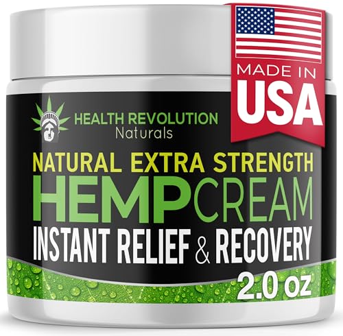 Health Revolution Extra Strength Hemp Cream, Natural Hemp Oil Extract Cream for Discomfort in Knees, Joint, Back and Elbow with Arnica, MSM, Emu, Turmeric