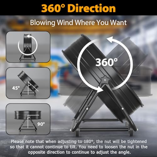Image of LifePlus 14000 CFM Heavy Duty Industrial Drum Fan, 30 Inch 550W Metal Shop Fan with 3 Speeds, 360 Tilt, Wheels for Warehouse, Commercial, Workshop, Factory and Basement, Black