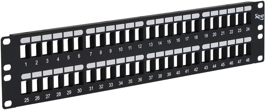 48 Port Blank Keystone 2U Patch Panel with 19” Metal Rackmount Housing for Slim Profile Keystone Jacks (Sold Separately), UL Listed, IC107BP482