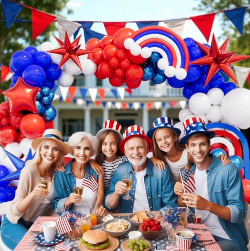 Image of 173PCS Red White and Blue Balloons Garland Arch Kit, 18 12 10 5 Inch Red White Blue Balloons for Independence Day Graduation Birthday Party Decorations
