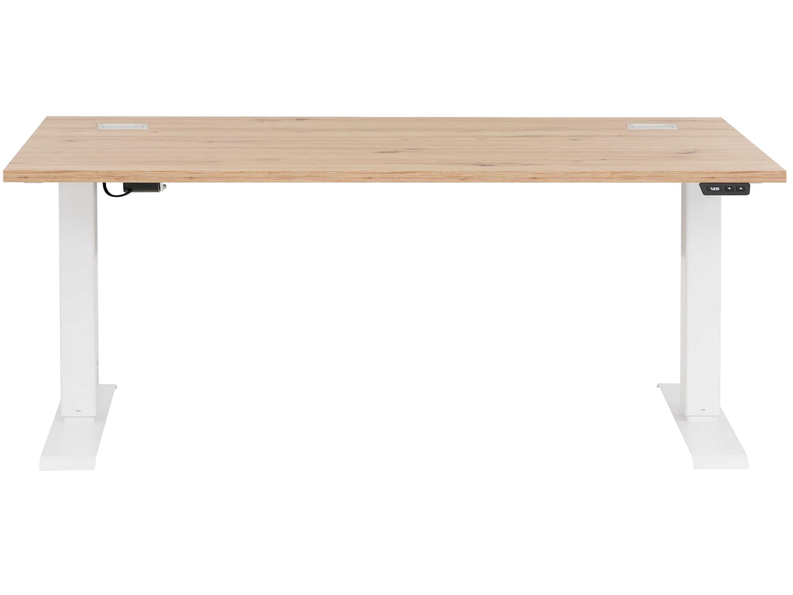 möbelando Schreibtisch >e-Desk< elektrisch Verstellbarer 175x72-120x80 cm in Eiche/Weiß, Ergonomisch für gesundes Arbeiten, Stufenlos mit LED-Anzeige, Stoß- und Kratzfest, Made in Germany