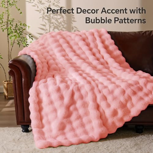 Image of BEDELITE Faux Fur Throw Bubble Blanket for Couch, 50 inch x 60 inch, Light Pink