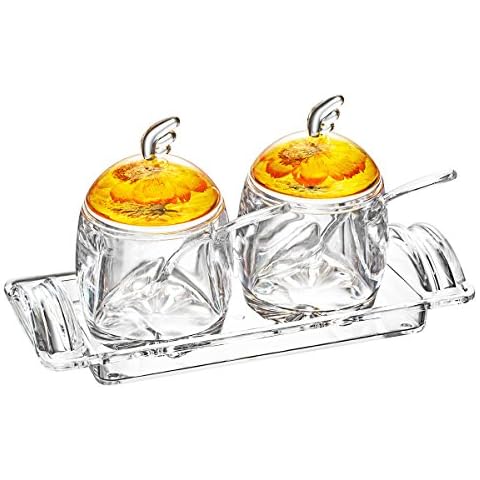 FOLOBE Premium Quality Clear Acrylic Condiment Set Spice Box with Spoon Seasoning Salt Pepper Spice cans Kitchen Accessories Jam Bottles Cover