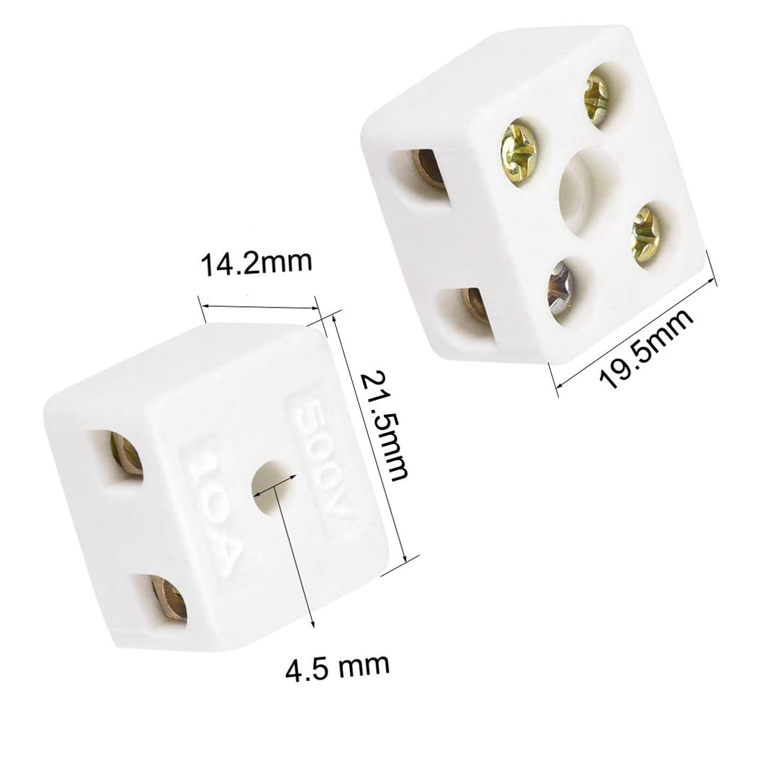 MACHSWON 2 Way Ceramics Terminal Blocks,Ceramic Connector Block for Electrical Wire Cable,21.5x19.5x14.2mm,5pcs - Image 2