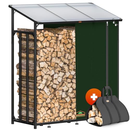 Gardebruk® Étagère pour bois de cheminée XXL Noir en acier avec toit Abri à bois Stockage du bois Étagère à bûches extérieur