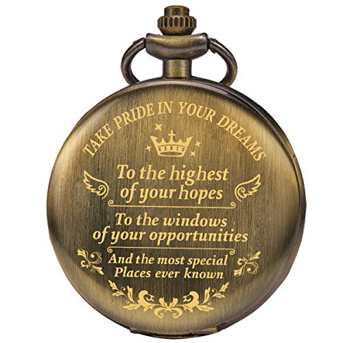 SIBOSUN Graduation for Him - Pocket Watch - Engraved Take Pride in Your Dreams – Perfect College High School Graduation for Son Daughter | Him Her | for Classmates Bronze…