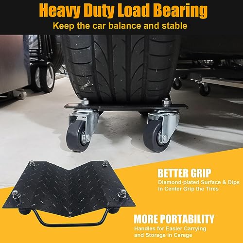 Image of Set of 2 Car Tire Wheel Dolly Furniture Lifters - Heavy Duty Under Vehicle Tire Skates Motorcycle Jack and Moving Dollies with Wheels 3000lbs Capacity Black (Black, 2 Dollies)