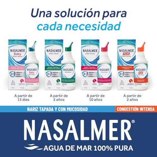 Miniatura 7 de Nasalmer Spray Nasal Fuerza Fuerte 3, 100 Agua De Mar, Alivio De La Congestión, Adultos Y Niños 10 Años, 135 Ml