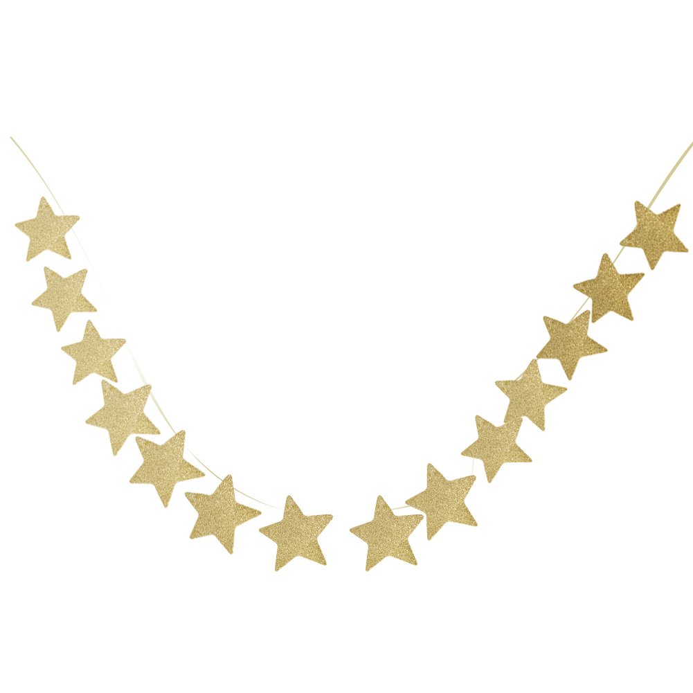 Ghirlanda di Natale, decorazione totale 33 metri di stelle filanti metallizzate, decorazione per albero di Natale, festa di Capodanno, forniture per interni ed esterni, 1 striscione con stelle