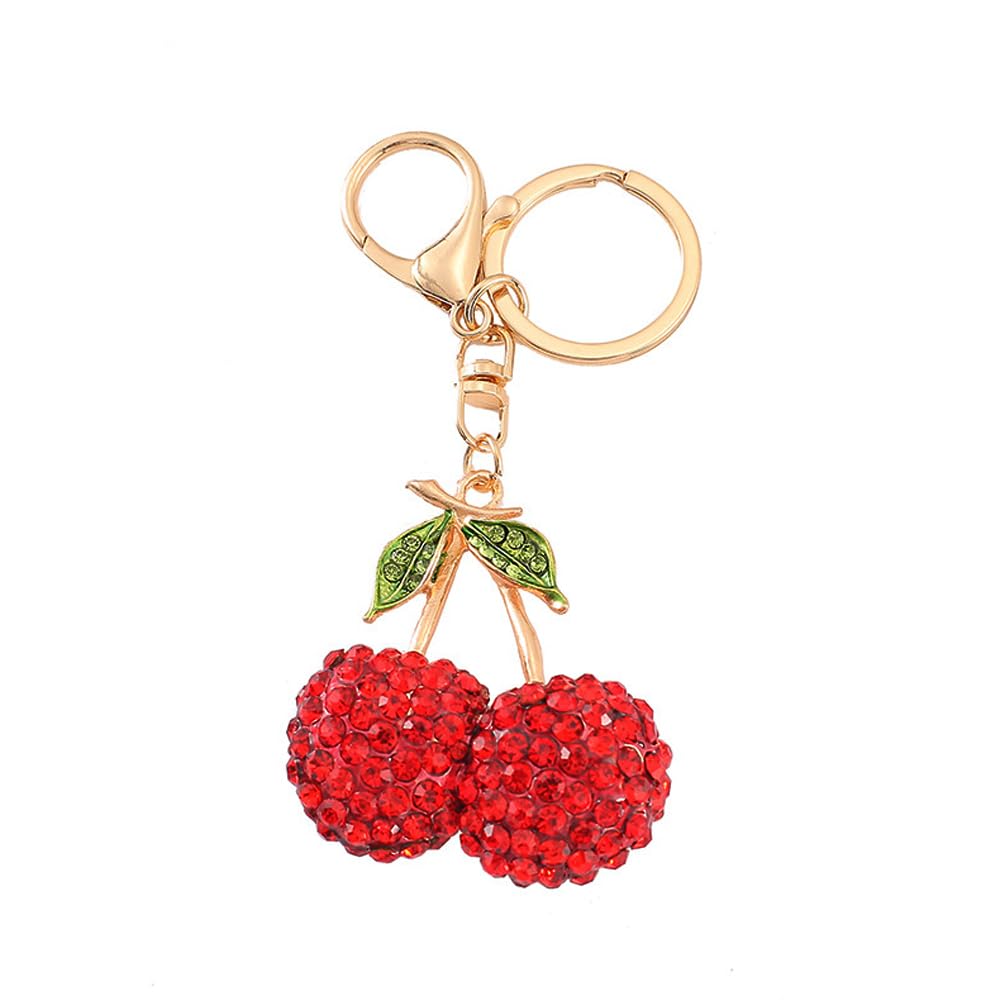 Arfuka Unisex Red Sparkling Crystal Rhinestone Keyring Cherry Design Keychain Car Key Ring Jewelry For Women Men, Bag Purse Charm Accessory