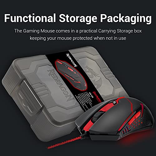 Redragon Mouse para jogos M601 com fio com LED vermelho, 3200 DPI 6 botões ergonômico CENTROPHORUS m