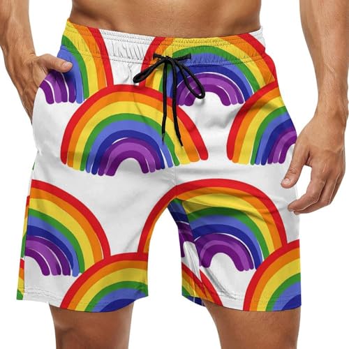 Rainbow Print Mens Swim Trunks Quick Dry Board Shorts Beach Swimwear Bathing Suits