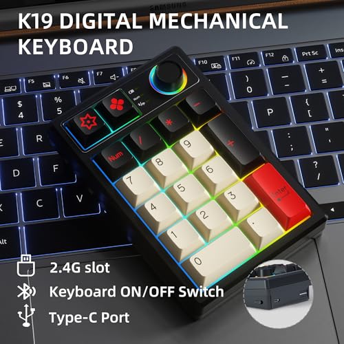 KEYCOOL K19 Wireless Numeric Keyboard, Mechanical Number Keypad Hot-swappable Bluetooth Numpad 5.0/2.4GHz, RGB Multi-Function Knob Numerical Keyboard for Laptop Mac Win iOS Android - Thumbnail 4
