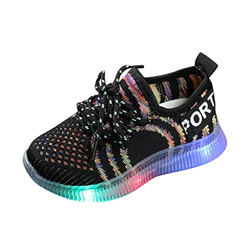 Kids Boys Girls Shoes Breathable LED Light Up Flashing Sneakers Comfortable Sport Footwear Fashion Sneakers (2.5-3Years, Black)