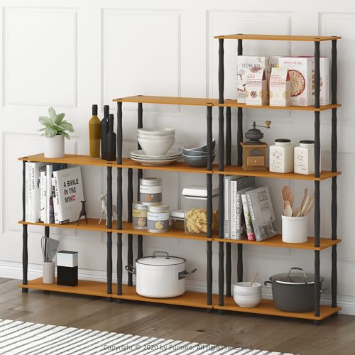 Image of Furinno Turn-N-Tube 4-Tier Multipurpose Shelf Display Rack, Classic Tubes, Light Cherry /Black