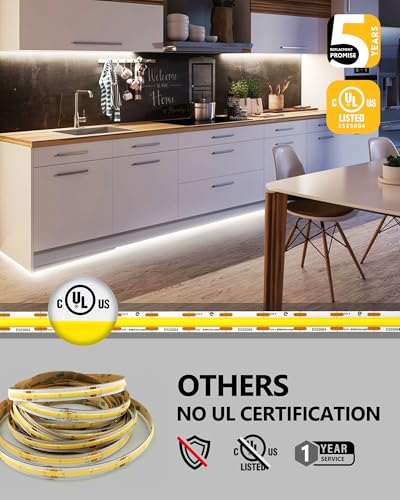 Image of EMITEVER COB LED Strip Lights Neutral White 4000K,UL 24V,32.8ft 4800LEDs (Pack of 2)