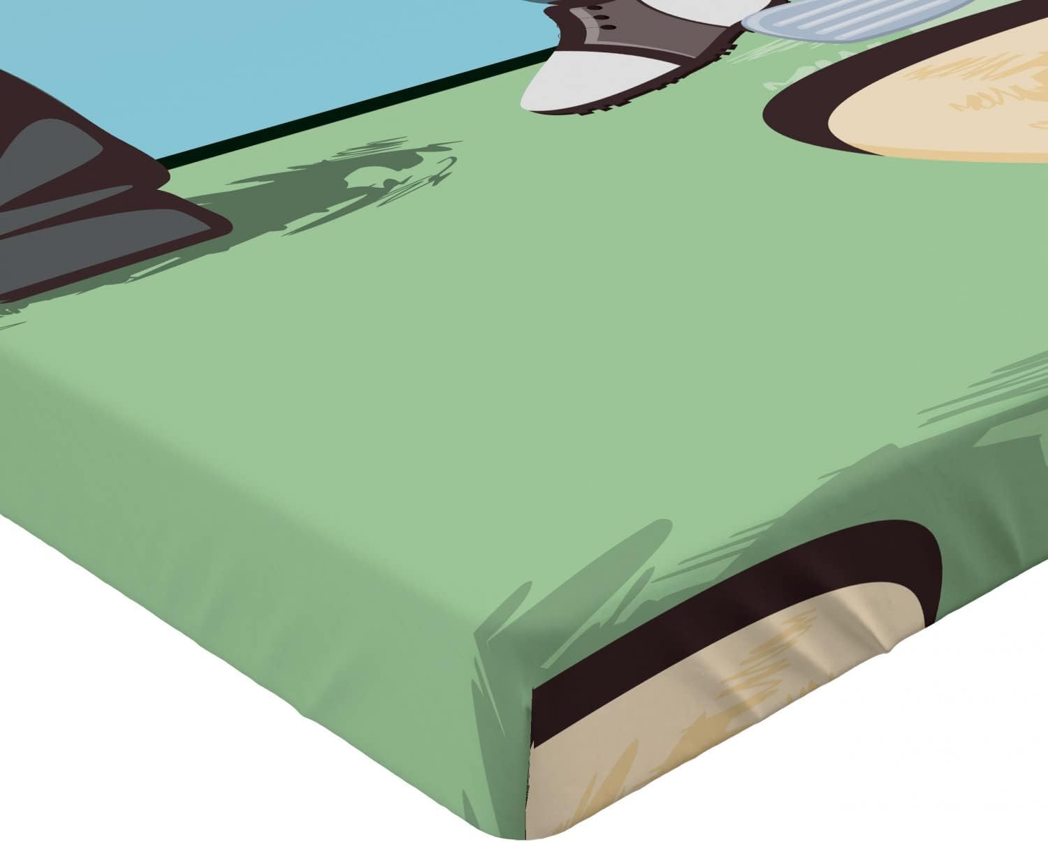 Ambesonne Golf Course Scene 2 Pack Fitted Sheet, Golfer and Lofter, Bed Cover All-Round Elastic Deep Pockets 2 Pieces, Package Contains 2 Queen Size Fitted Sheets, Pale Green Multicolor