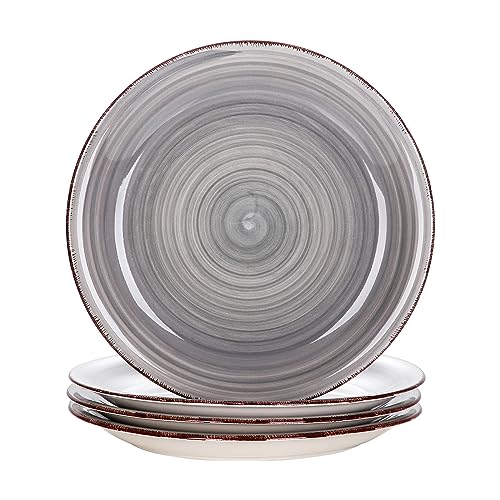vancasso Bella Grey 10.5 inch Dinner Plate Set of 4, Handpainted Big Plate Set in Rustic Look, 27cm Serving Plate for Dinner/Steak/Main Course, Scratch Resistant