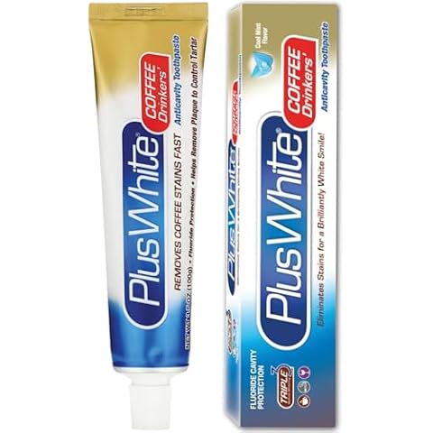 Plus White Coffee Drinker's Teeth Whitening Toothpaste - Removes Tooth Stains for Sensitive Teeth with Fluoride Cavity Protection & Tartar Control - Cool Mint Flavor (3.5 oz) Cover