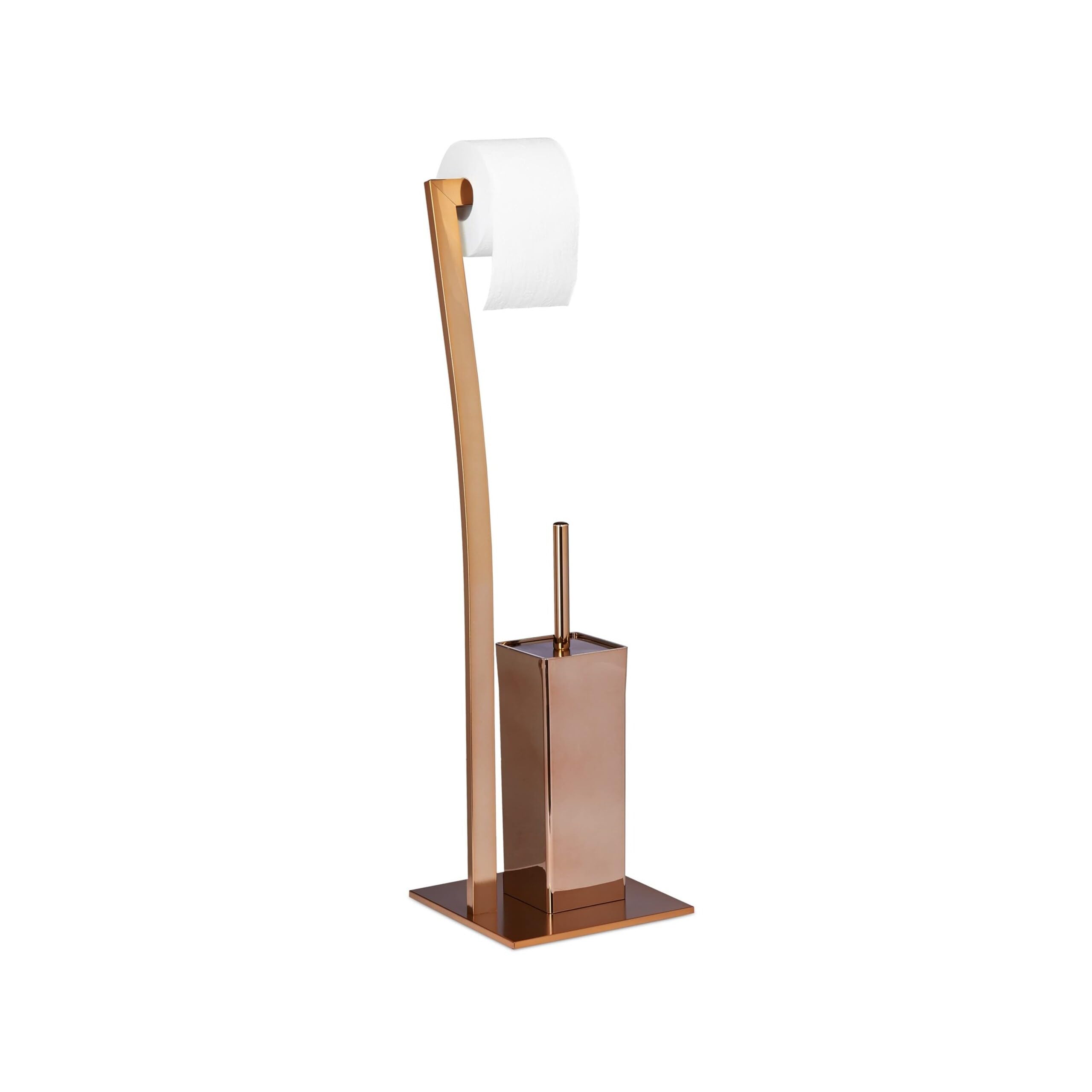 Relaxdays Escobillero Portarrollos de Pie Cuadrado WIMEDO, Acero Inoxidable, Cobre, 71 x 20 x 20 cm