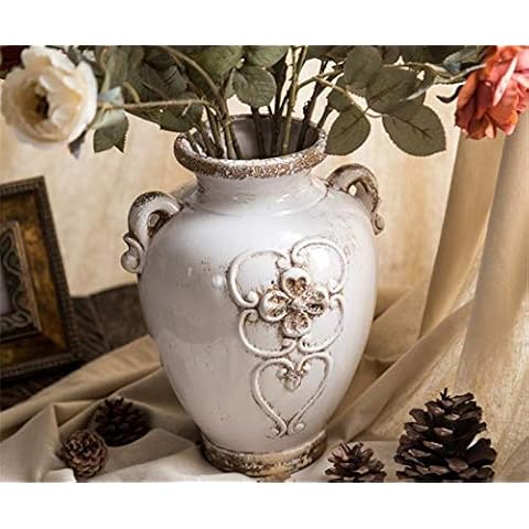 Soyizom Unique Shabby Chic White Rustic Ceramic Vase, 17cm Height, Suitable for Tabletop, Kitchen, Office, Living Room Decoration Cover